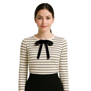 J. Crew Black & White Long Sleeve Striped With Velvet Bow